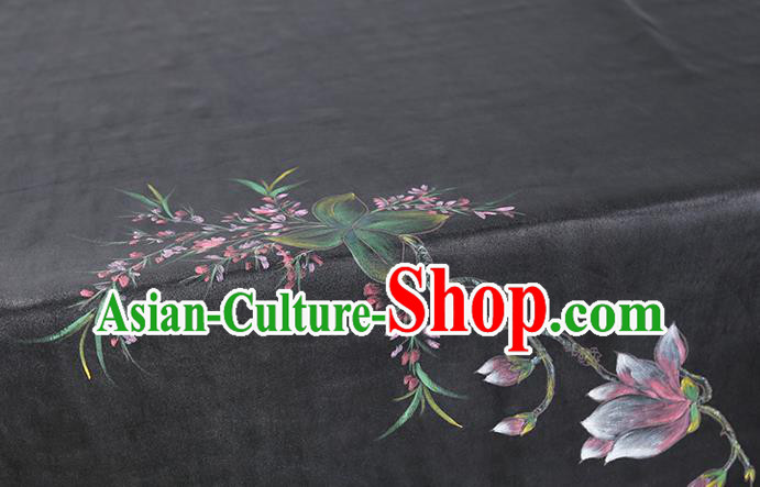 China Traditional Hand Painting Black Silk Fabric Cheongsam Drapery Classical Gambiered Guangdong Gauze