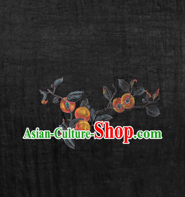 China Cheongsam Drapery Classical Gambiered Guangdong Gauze Traditional Hand Painting Persimmon Black Silk Fabric