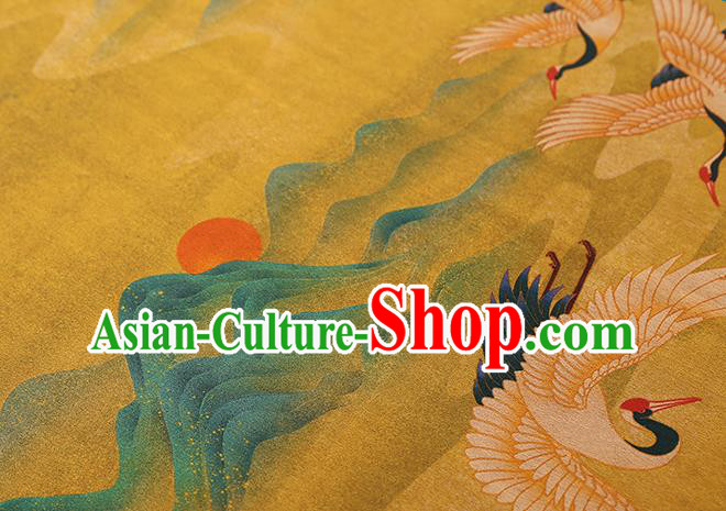 Chinese Classical Cranes Pattern Golden Brocade Drapery Traditional Qipao Dress Silk Tapestry Fabric