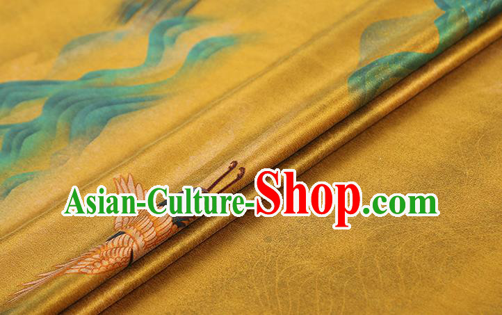 Chinese Classical Cranes Pattern Golden Brocade Drapery Traditional Qipao Dress Silk Tapestry Fabric