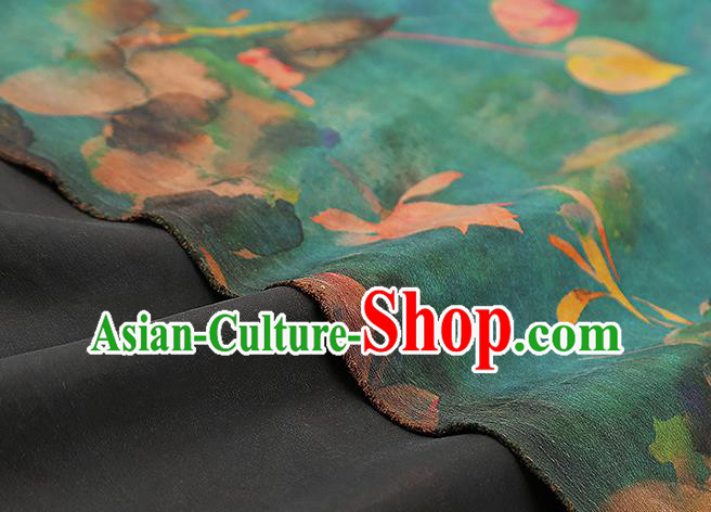 Chinese Classical Lotus Pattern Green Drapery Traditional Qipao Dress Silk Fabric Gambiered Guangdong Gauze