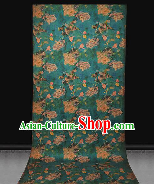Chinese Classical Lotus Pattern Green Drapery Traditional Qipao Dress Silk Fabric Gambiered Guangdong Gauze