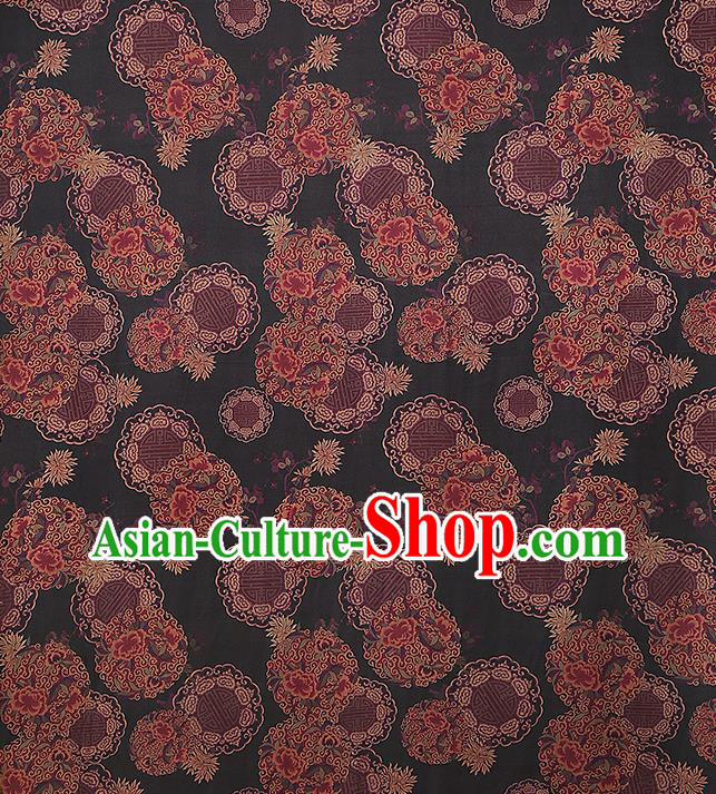 Chinese Classical Auspicious Pattern Black Brocade Drapery Traditional Qipao Dress Silk Satin Fabric