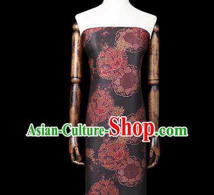 Chinese Classical Auspicious Pattern Black Brocade Drapery Traditional Qipao Dress Silk Satin Fabric