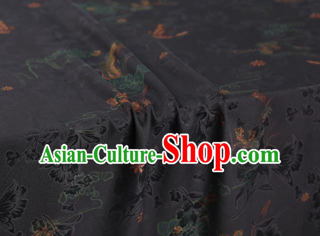 Chinese Traditional Qipao Dress Silk Satin Fabric Classical Butterfly Pattern Black Brocade Drapery