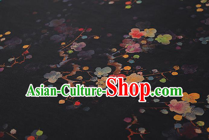 Chinese Traditional Qipao Dress Tapestry Silk Fabric Classical Plum Blossom Pattern Black Brocade Drapery