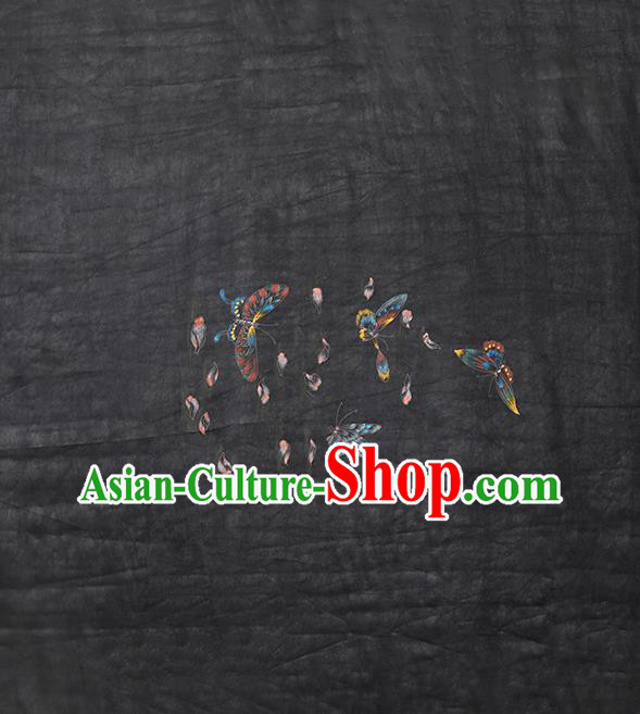China Cheongsam Drapery Traditional Hand Painting Butterfly Silk Fabric Classical Black Gambiered Guangdong Gauze