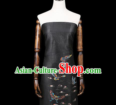 China Cheongsam Drapery Traditional Hand Painting Butterfly Silk Fabric Classical Black Gambiered Guangdong Gauze