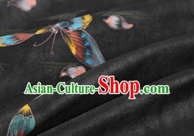 China Cheongsam Drapery Traditional Hand Painting Butterfly Silk Fabric Classical Black Gambiered Guangdong Gauze
