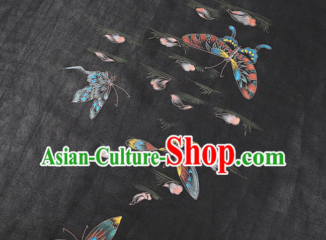China Cheongsam Drapery Traditional Hand Painting Butterfly Silk Fabric Classical Black Gambiered Guangdong Gauze