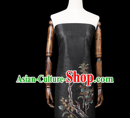 China Classical Gambiered Guangdong Gauze Cheongsam Drapery Traditional Black Silk Fabric