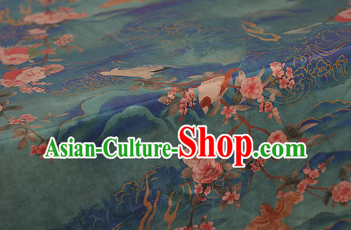 Chinese Classical Peach Blossom Pattern Brocade Drapery Traditional Qipao Dress Silk Fabric Green Gambiered Guangdong Gauze