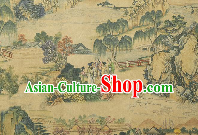 Chinese Grand View Garden Pattern Brocade Drapery Traditional Qipao Dress Ginger Silk Fabric Gambiered Guangdong Gauze
