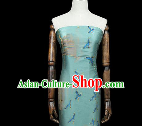 Chinese Traditional Qipao Dress Blue Silk Fabric Classical Printing Cranes Gambiered Guangdong Gauze