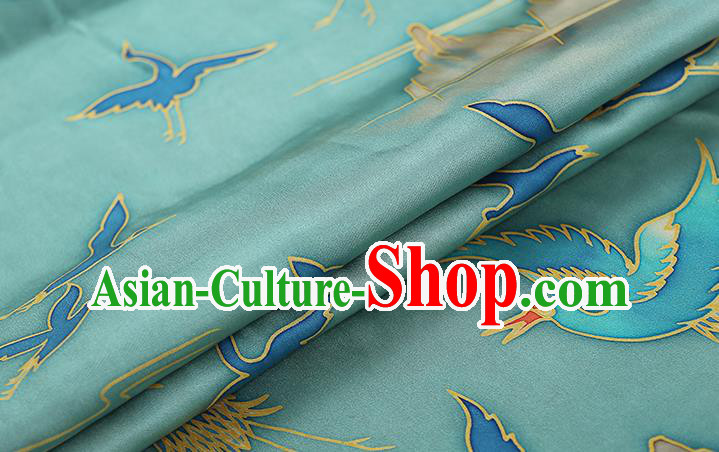 Chinese Traditional Qipao Dress Blue Silk Fabric Classical Printing Cranes Gambiered Guangdong Gauze
