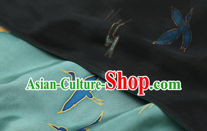 Chinese Traditional Qipao Dress Blue Silk Fabric Classical Printing Cranes Gambiered Guangdong Gauze