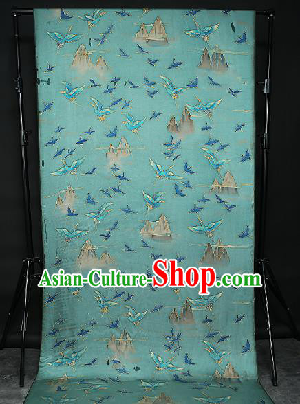 Chinese Traditional Qipao Dress Blue Silk Fabric Classical Printing Cranes Gambiered Guangdong Gauze
