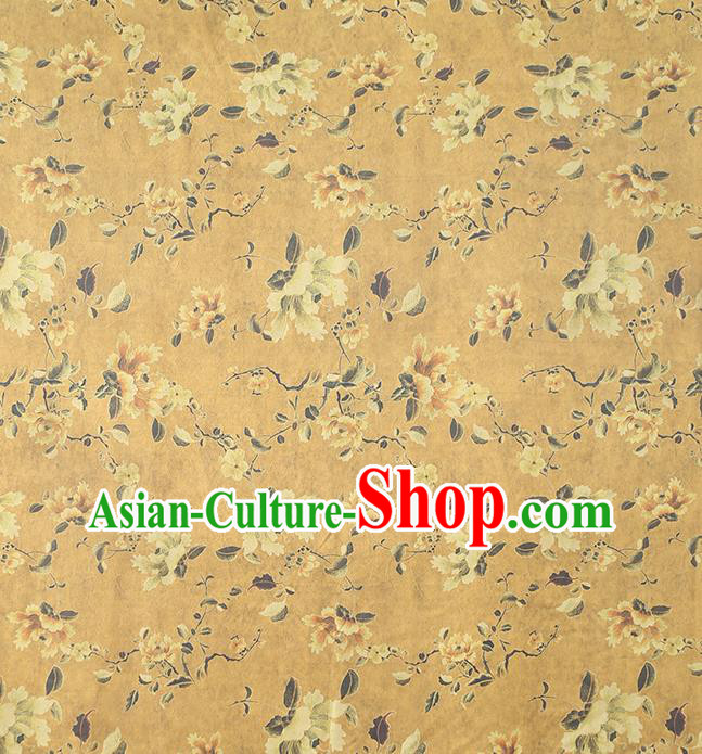 Chinese Classical Flowers Pattern Ginger Gambiered Guangdong Gauze Traditional Qipao Dress Silk Fabric
