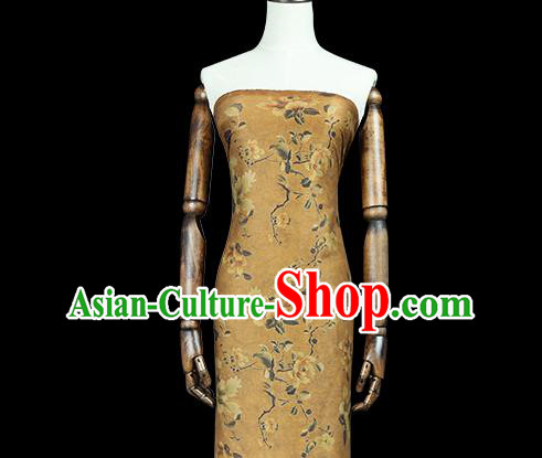 Chinese Classical Flowers Pattern Ginger Gambiered Guangdong Gauze Traditional Qipao Dress Silk Fabric