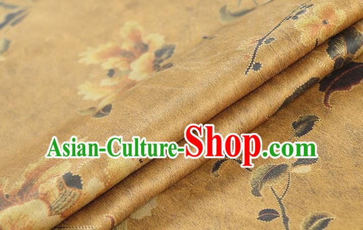 Chinese Classical Flowers Pattern Ginger Gambiered Guangdong Gauze Traditional Qipao Dress Silk Fabric