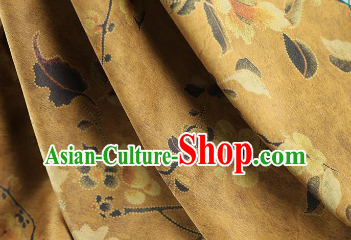 Chinese Classical Flowers Pattern Ginger Gambiered Guangdong Gauze Traditional Qipao Dress Silk Fabric