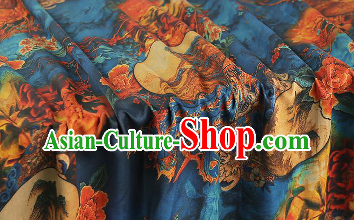 Chinese Traditional Qipao Dress Blue Silk Fabric Classical Phoenix Pattern Gambiered Guangdong Gauze