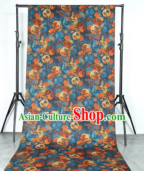 Chinese Traditional Qipao Dress Blue Silk Fabric Classical Phoenix Pattern Gambiered Guangdong Gauze