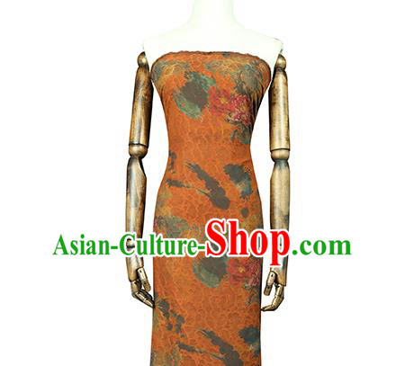 Chinese Classical Peony Pattern Gambiered Guangdong Gauze Traditional Qipao Dress Orange Silk Fabric