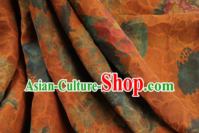 Chinese Classical Peony Pattern Gambiered Guangdong Gauze Traditional Qipao Dress Orange Silk Fabric