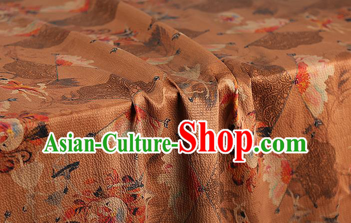 Chinese Classical Orange Gambiered Guangdong Gauze Traditional Qipao Dress Printing Silk Fabric