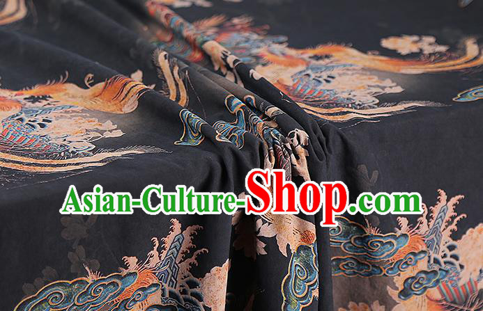 Chinese Classical Qipao Dress Phoenix Peony Pattern Gambiered Guangdong Gauze Traditional Black Silk Fabric