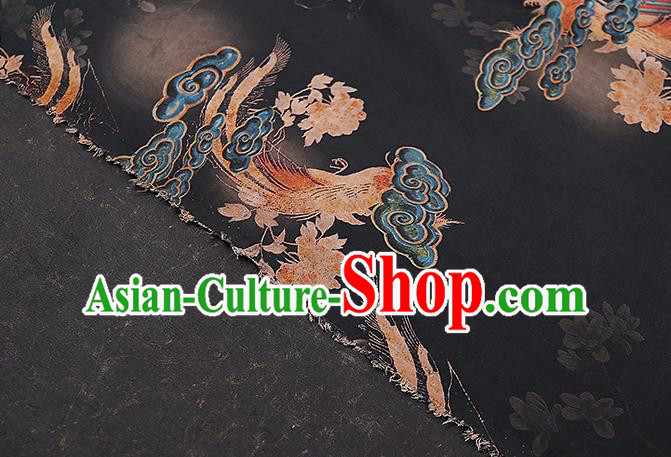 Chinese Classical Qipao Dress Phoenix Peony Pattern Gambiered Guangdong Gauze Traditional Black Silk Fabric