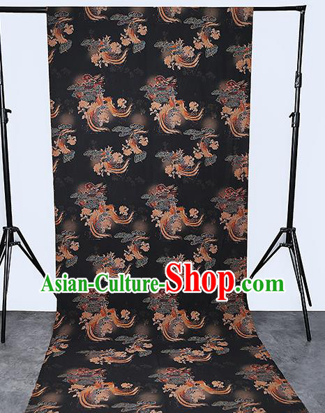 Chinese Classical Qipao Dress Phoenix Peony Pattern Gambiered Guangdong Gauze Traditional Black Silk Fabric
