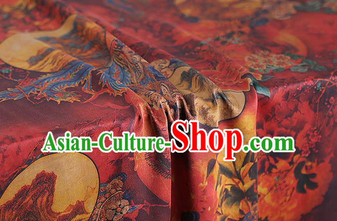 Chinese Classical Silk Fabric Traditional Qipao Dress Phoenix Peony Pattern Red Gambiered Guangdong Gauze