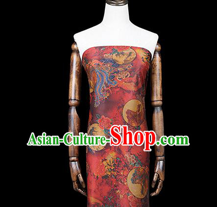 Chinese Classical Silk Fabric Traditional Qipao Dress Phoenix Peony Pattern Red Gambiered Guangdong Gauze
