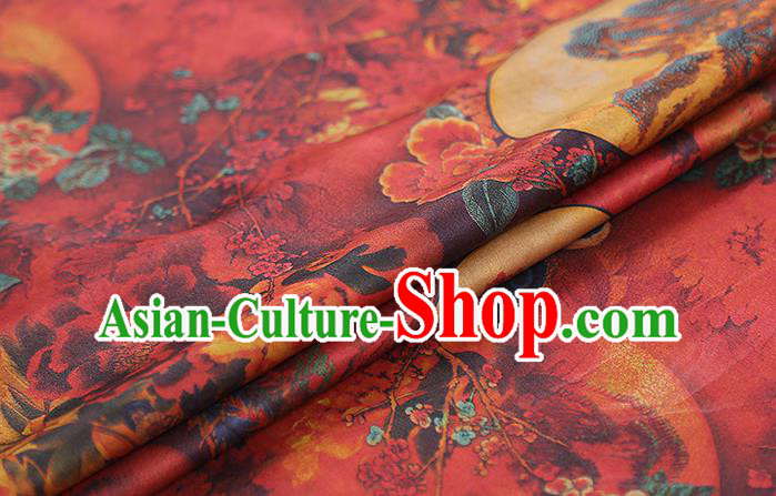Chinese Classical Silk Fabric Traditional Qipao Dress Phoenix Peony Pattern Red Gambiered Guangdong Gauze
