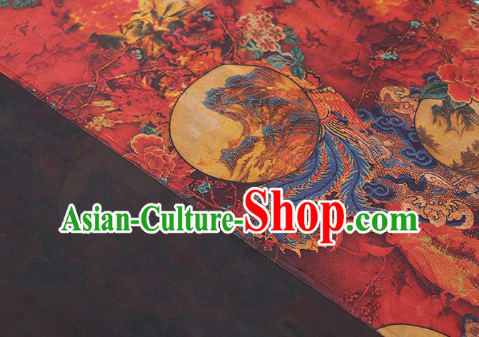 Chinese Classical Silk Fabric Traditional Qipao Dress Phoenix Peony Pattern Red Gambiered Guangdong Gauze