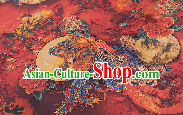 Chinese Classical Silk Fabric Traditional Qipao Dress Phoenix Peony Pattern Red Gambiered Guangdong Gauze