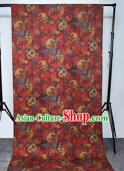 Chinese Classical Silk Fabric Traditional Qipao Dress Phoenix Peony Pattern Red Gambiered Guangdong Gauze