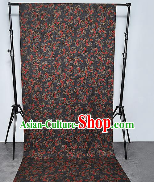 Chinese Classical Black Silk Fabric Traditional Qipao Dress Flowers Pattern Gambiered Guangdong Gauze Material