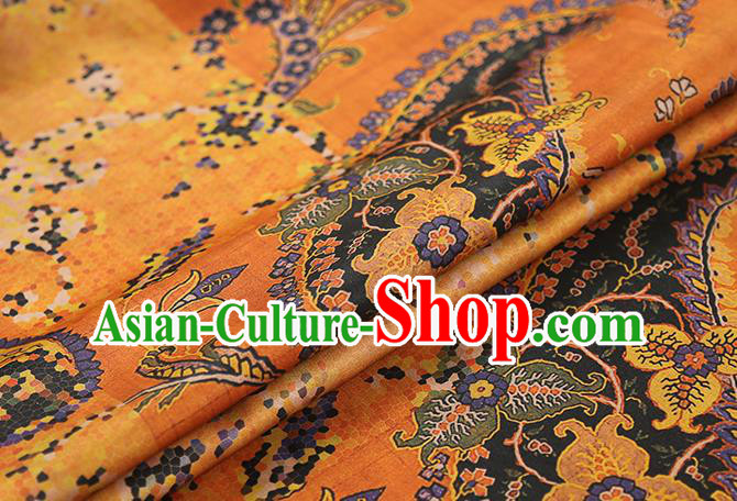 Chinese Classical Cheongsam Orange Silk Fabric Traditional Qipao Dress Gambiered Guangdong Gauze Material