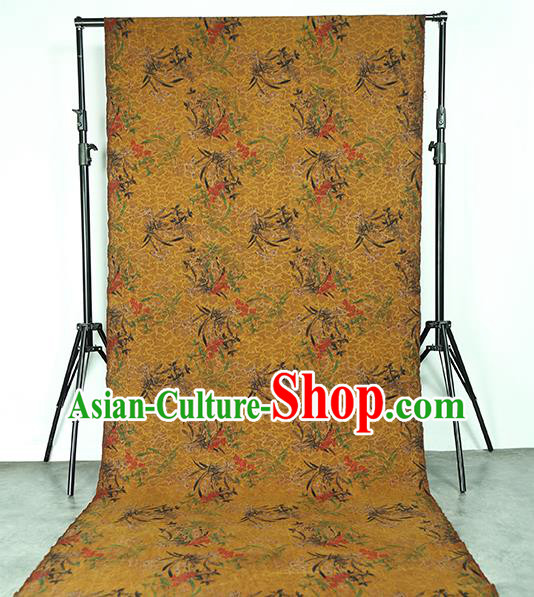 Chinese Classical Orchids Pattern Gambiered Guangdong Gauze Traditional Qipao Dress Ginger Silk Fabric