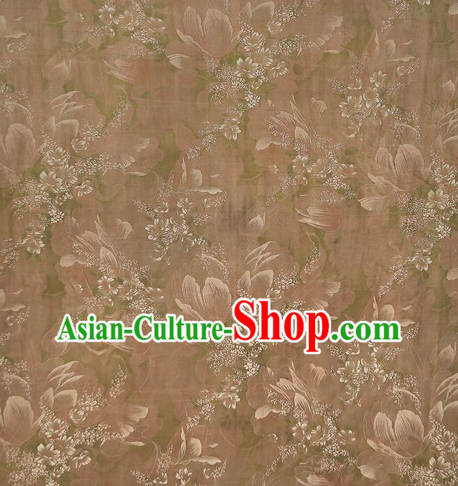 Chinese Traditional Qipao Dress Material Gambiered Guangdong Gauze Classical Cheongsam Khaki Silk Fabric