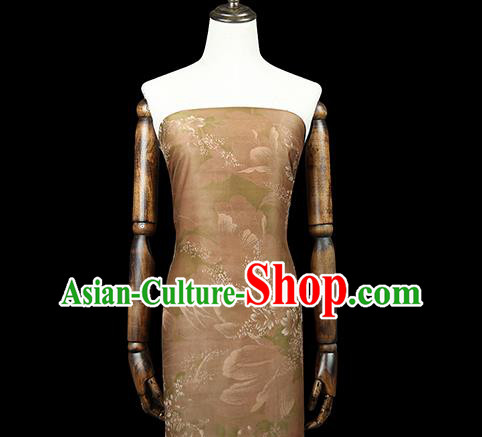 Chinese Traditional Qipao Dress Material Gambiered Guangdong Gauze Classical Cheongsam Khaki Silk Fabric