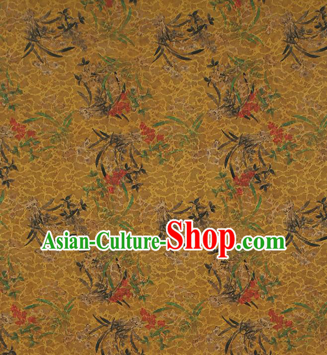 Chinese Classical Orchids Pattern Gambiered Guangdong Gauze Traditional Qipao Dress Ginger Silk Fabric