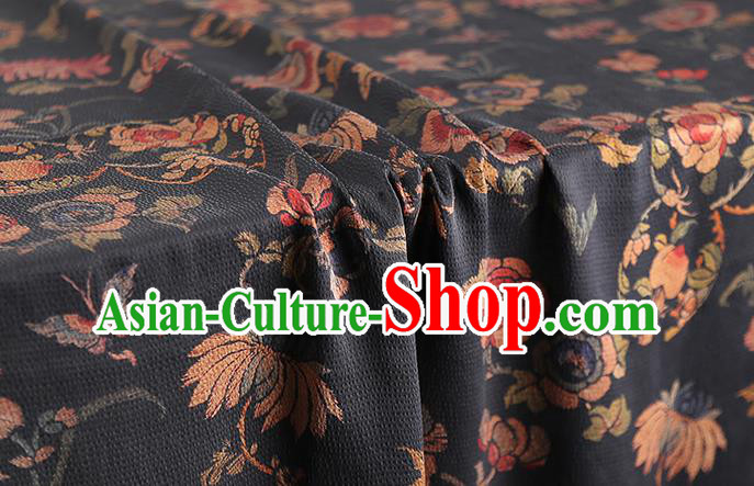 Chinese Chrysanthemum Pattern Black Gambiered Guangdong Gauze Traditional Qipao Dress Cloth Classical Silk Fabric