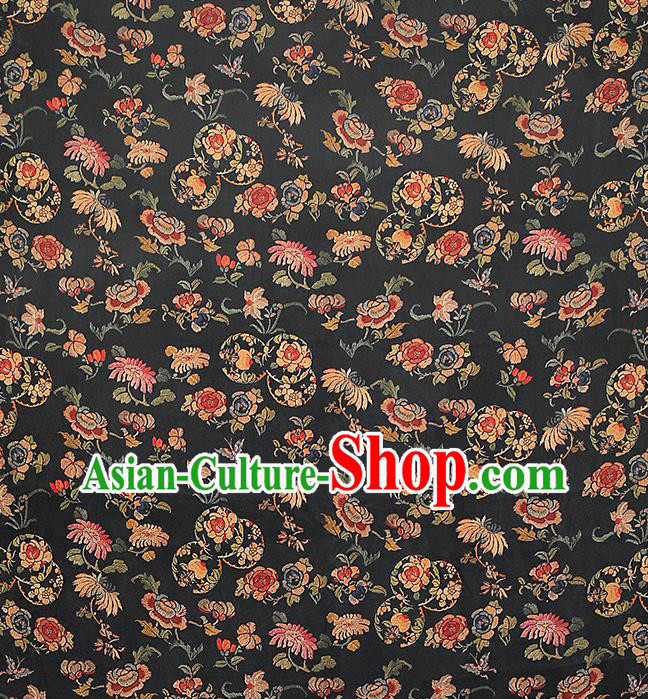 Chinese Chrysanthemum Pattern Black Gambiered Guangdong Gauze Traditional Qipao Dress Cloth Classical Silk Fabric