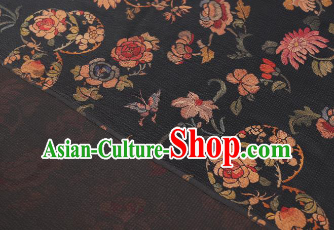 Chinese Chrysanthemum Pattern Black Gambiered Guangdong Gauze Traditional Qipao Dress Cloth Classical Silk Fabric