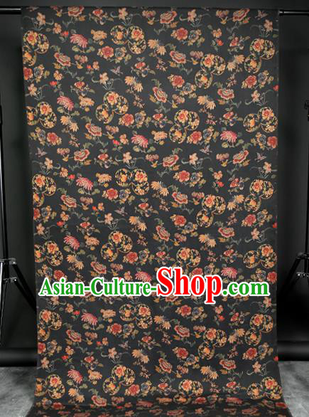 Chinese Chrysanthemum Pattern Black Gambiered Guangdong Gauze Traditional Qipao Dress Cloth Classical Silk Fabric