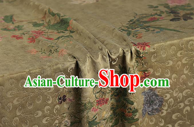 Chinese Classical Light Green Brocade Tapestry Gambiered Guangdong Gauze Traditional Qipao Dress Silk Fabric
